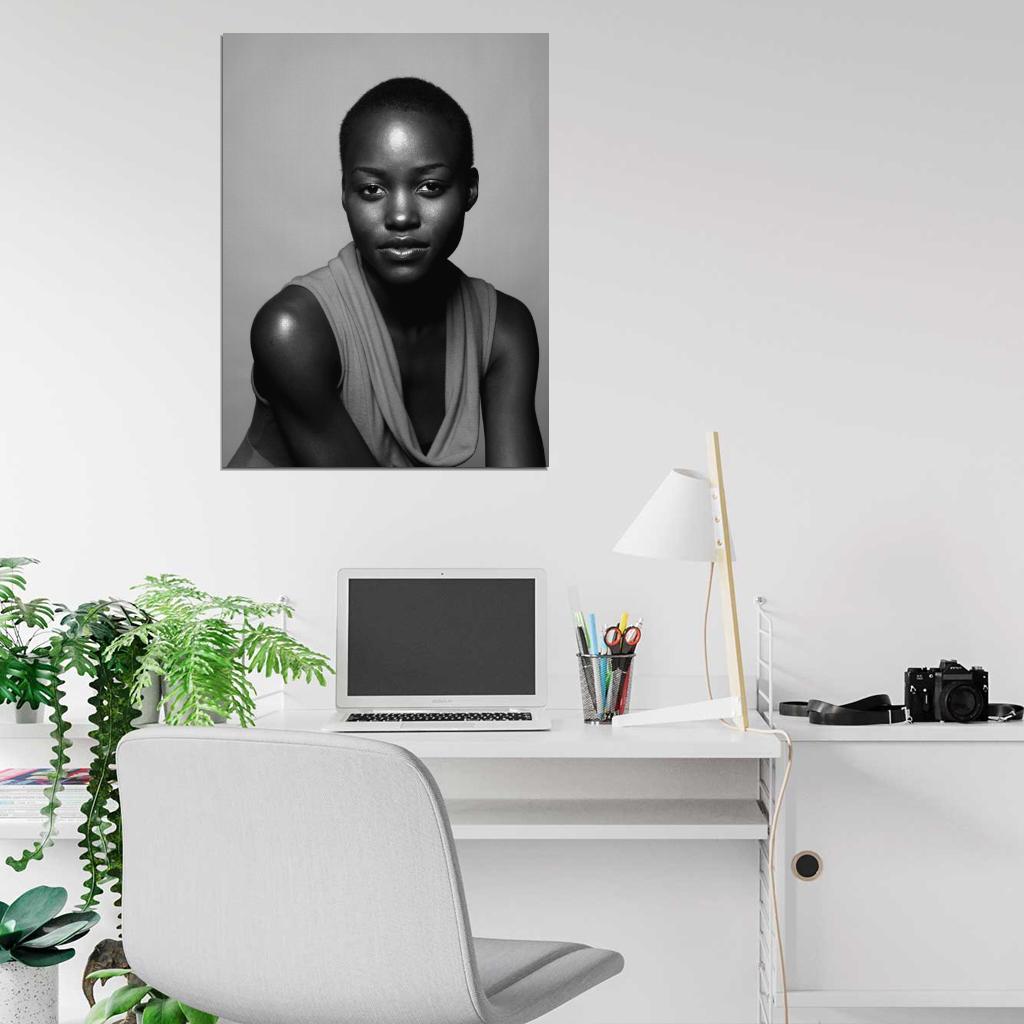 Lupita Nyong'o Beautiful Actress BW Portrait Wall Art Print Poster