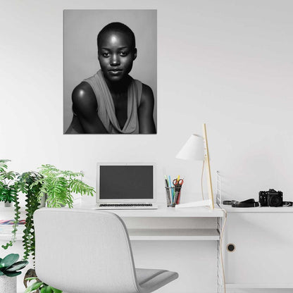 Lupita Nyong'o Beautiful Actress BW Portrait Wall Art Print Poster