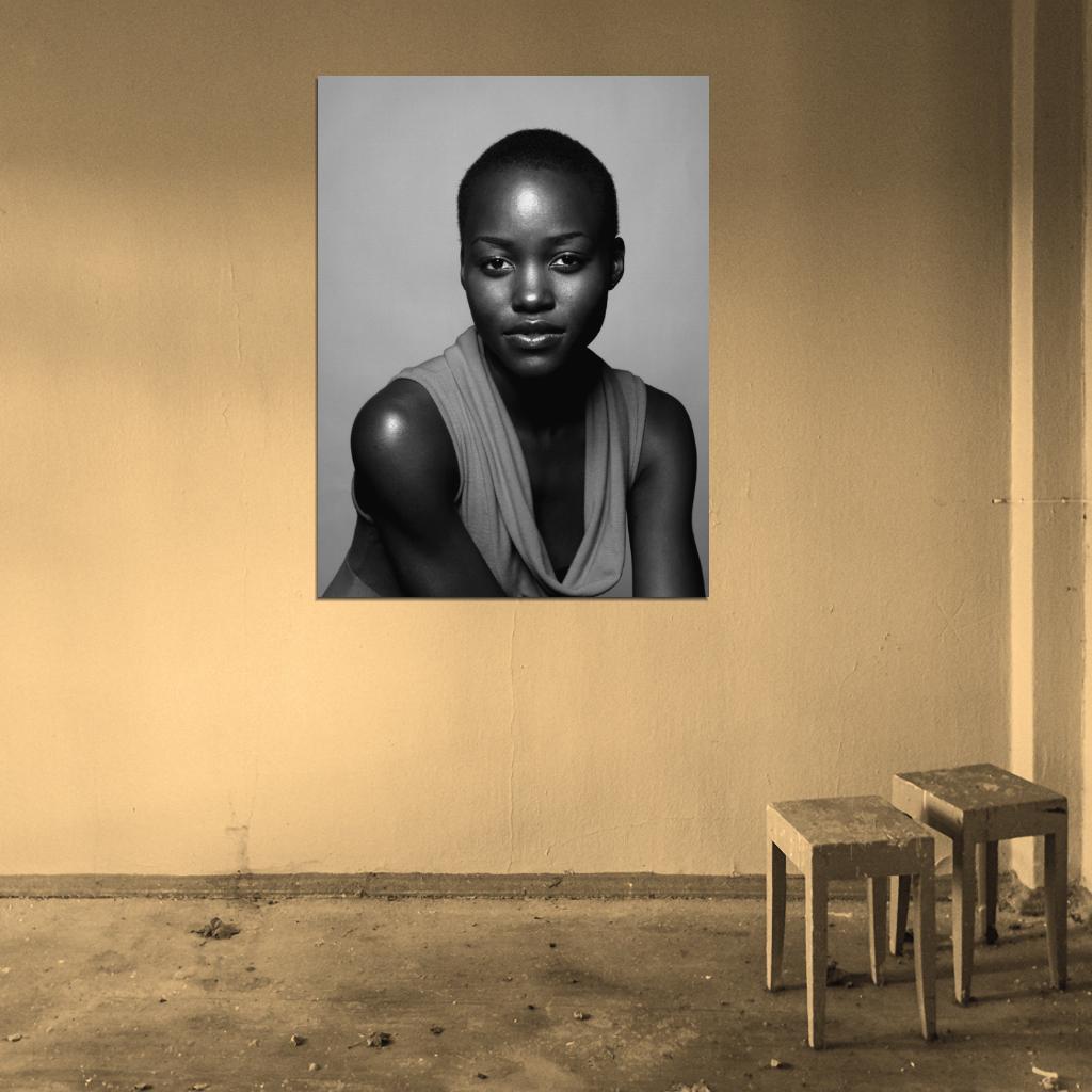Lupita Nyong'o Beautiful Actress BW Portrait Wall Art Print Poster