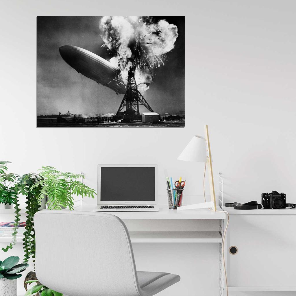 LZ 129 Hindenburg Zeppelin Disaster Retro Photo Wall Art Print Poster