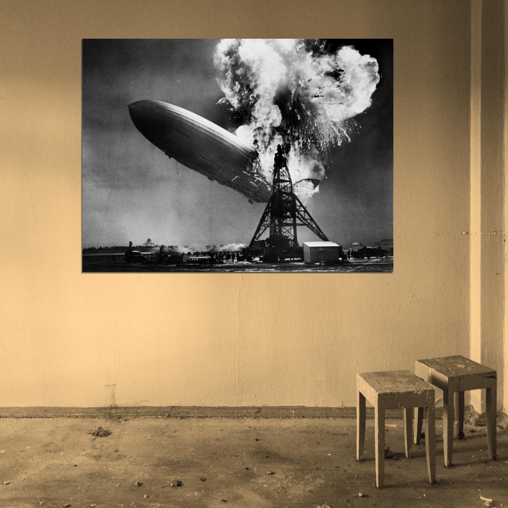 LZ 129 Hindenburg Zeppelin Disaster Retro Photo Wall Art Print Poster