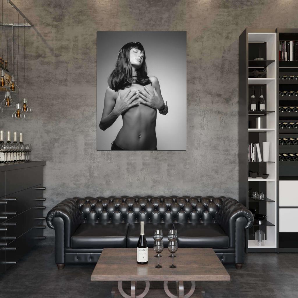 Nicky Hilton Hot Topless Sexy Body Model BW Wall Art Print Poster