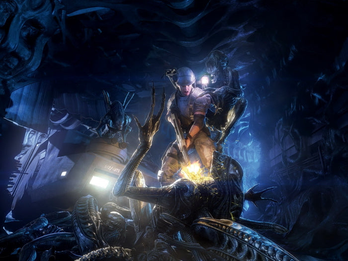 Aliens vs Predator AVP versus Marine Fight Video Game Art Wall Art Print Poster