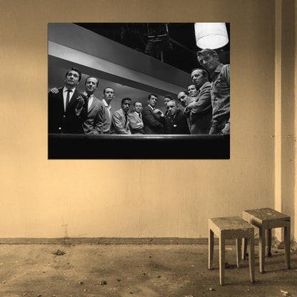 Rat Pack Pool Table Retro Music Band BW Wall Art Print Poster