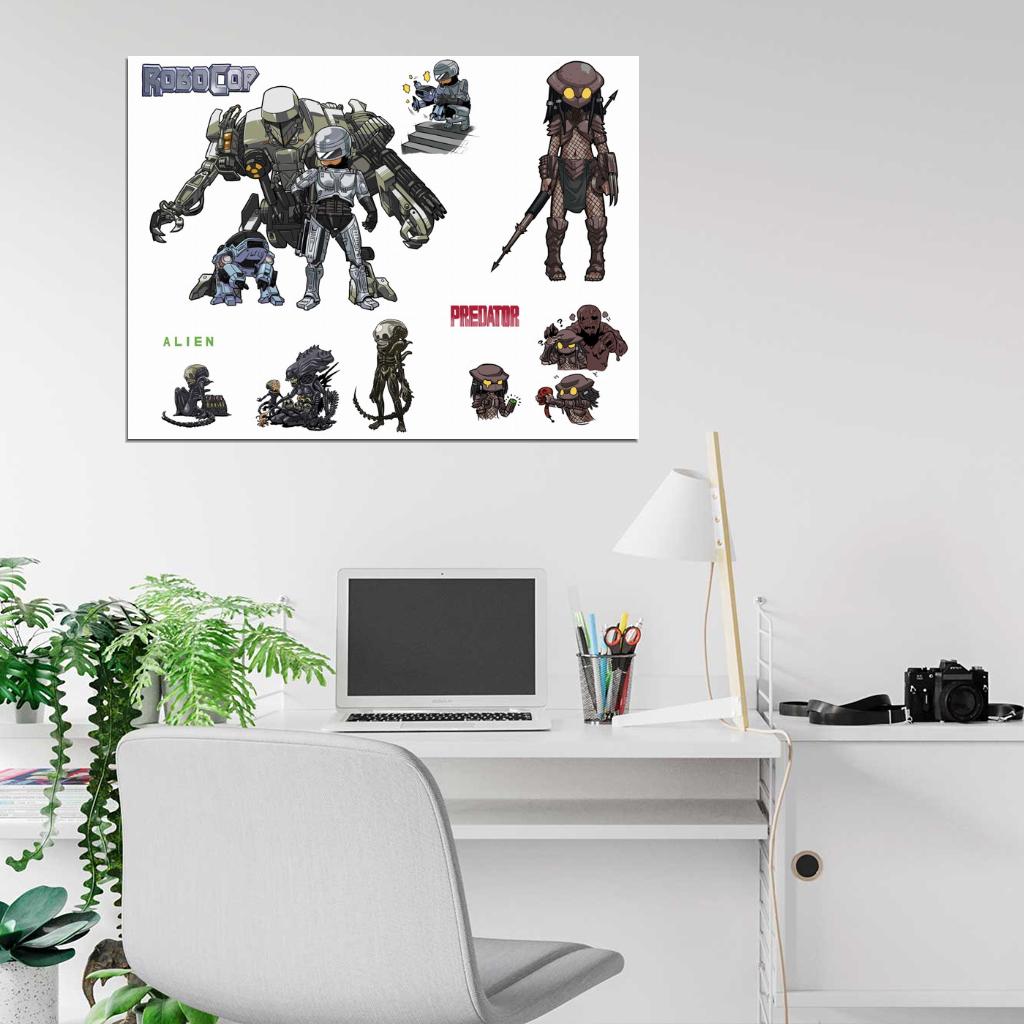 Robocop Alien Predator ED-209 Cain Original Sci-Fi Movie Funny Cool Art Wall Art Print Poster