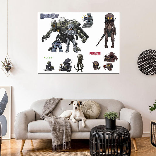 Robocop Alien Predator ED-209 Cain Original Sci-Fi Movie Funny Cool Art Wall Art Print Poster