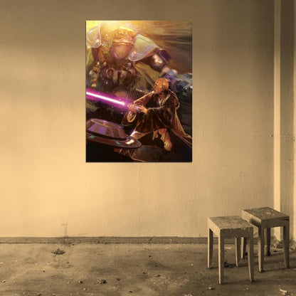 Mace Windu Jedi Lightsaber Fight Star Wars Movie Awesome Art Wall Art Print Poster