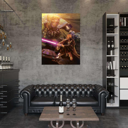 Mace Windu Jedi Lightsaber Fight Star Wars Movie Awesome Art Wall Art Print Poster