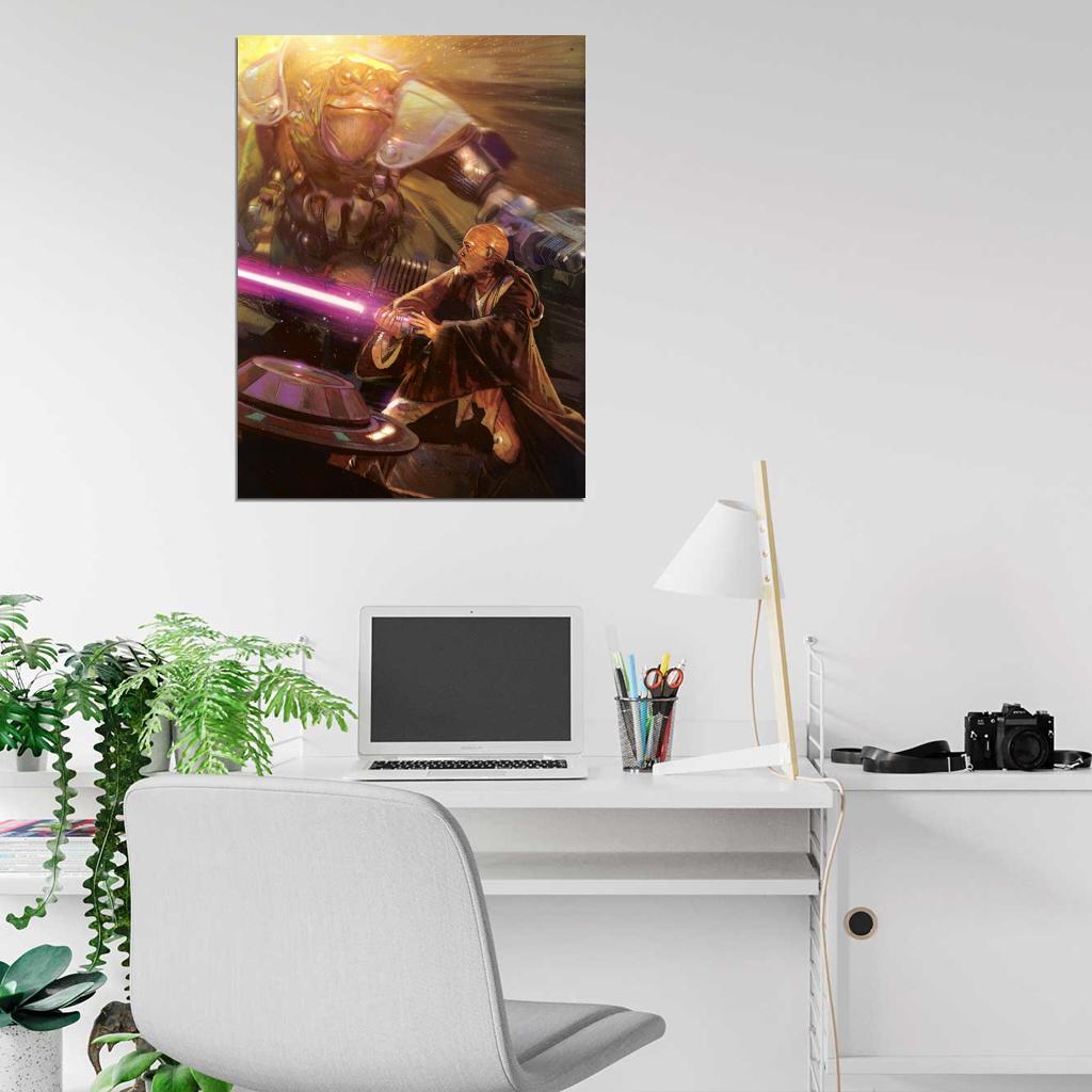 Mace Windu Jedi Lightsaber Fight Star Wars Movie Awesome Art Wall Art Print Poster