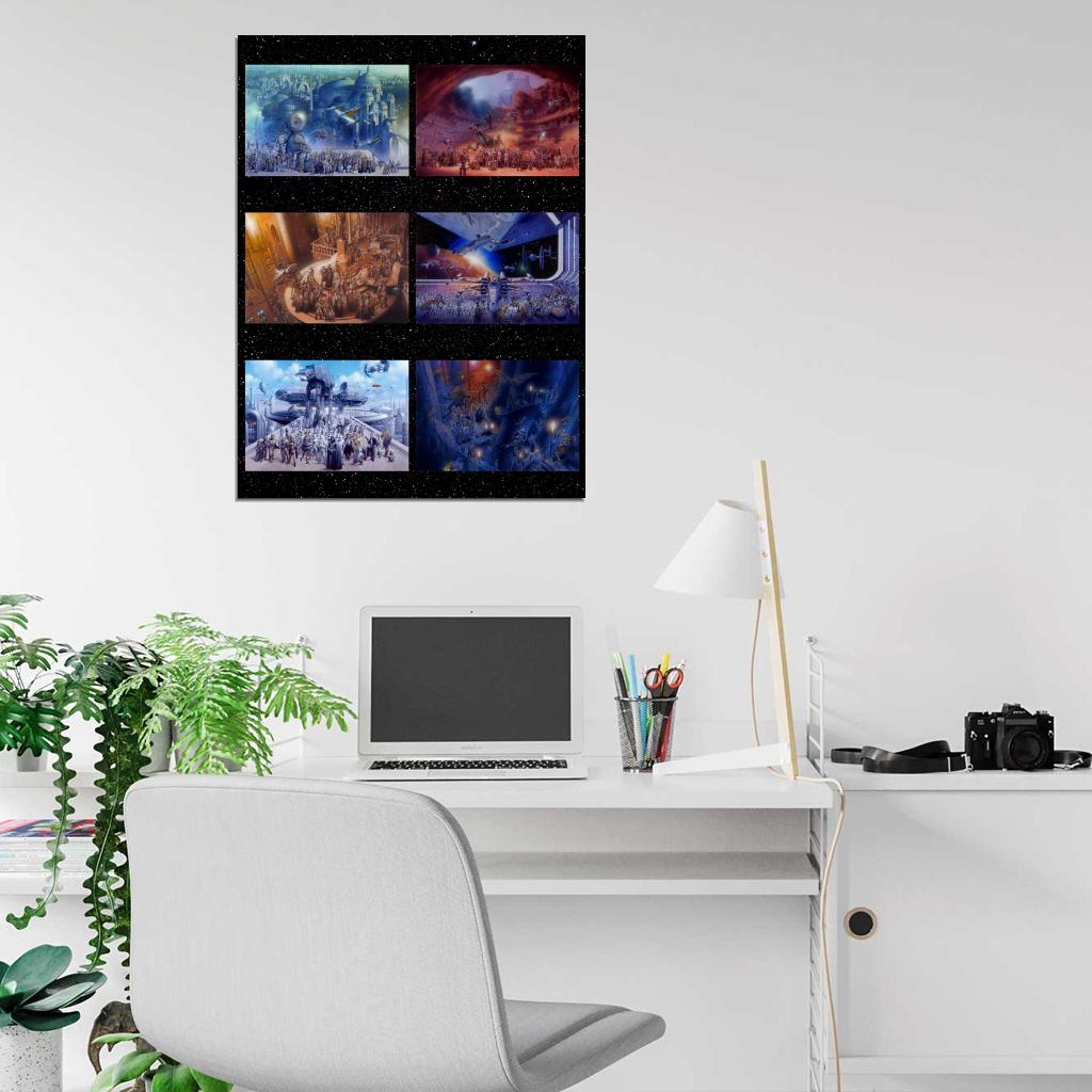 Star Wars Epic 6 Films All Characters Painting Trilogy Movie Awesome Art Wall Art Print Poster