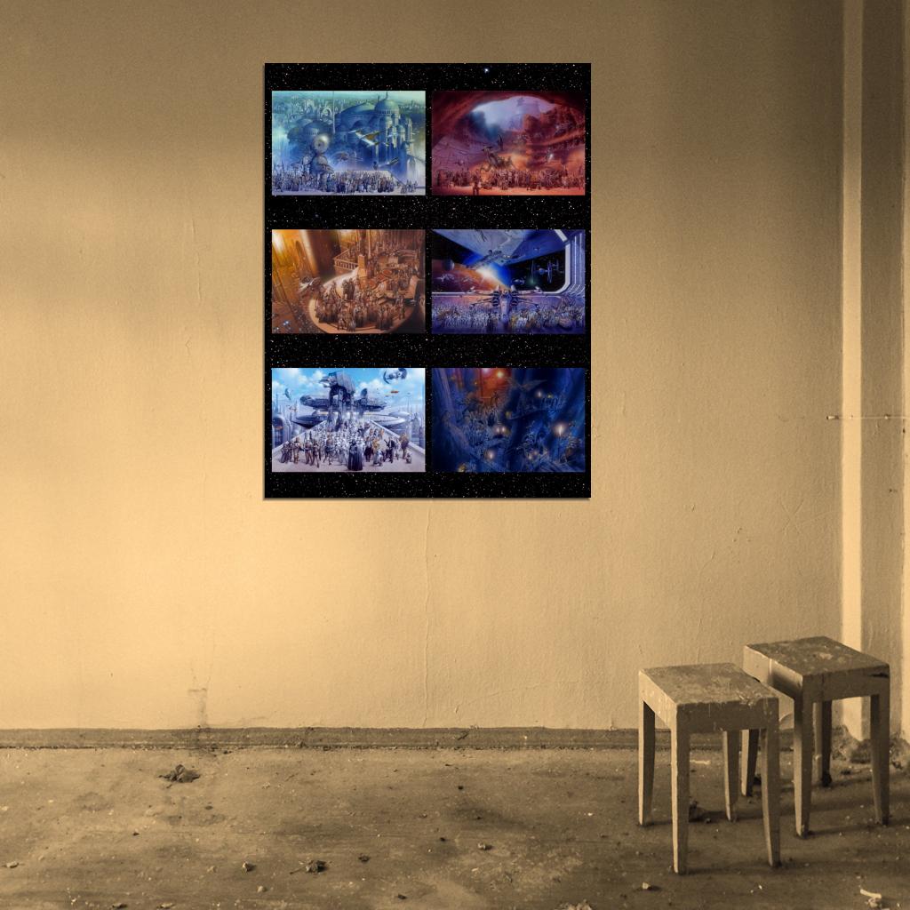 Star Wars Epic 6 Films All Characters Painting Trilogy Movie Awesome Art Wall Art Print Poster