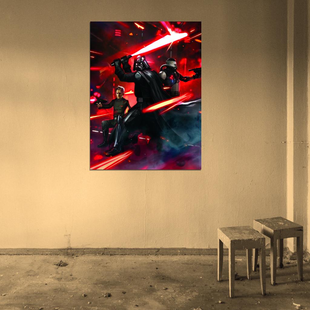 Darth Vader Lightsaber Fight Sith Lord Star Wars Movie Awesome Art Wall Art Print Poster