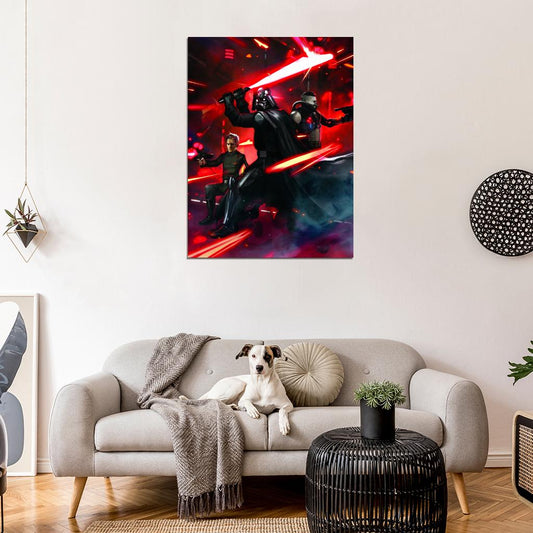 Darth Vader Lightsaber Fight Sith Lord Star Wars Movie Awesome Art Wall Art Print Poster