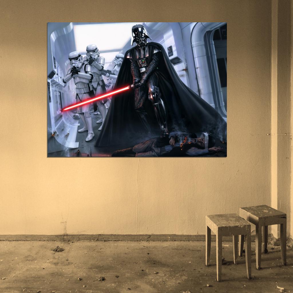 Darth Vader Stormtroopers Lightsaber Sith Lord Star Wars Episode IV A New Hope Movie Awesome Art Wall Art Print Poster