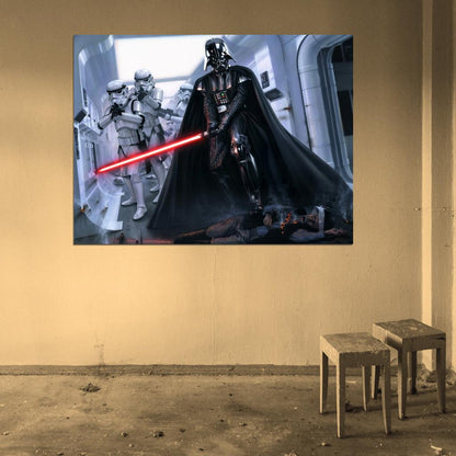 Darth Vader Stormtroopers Lightsaber Sith Lord Star Wars Episode IV A New Hope Movie Awesome Art Wall Art Print Poster