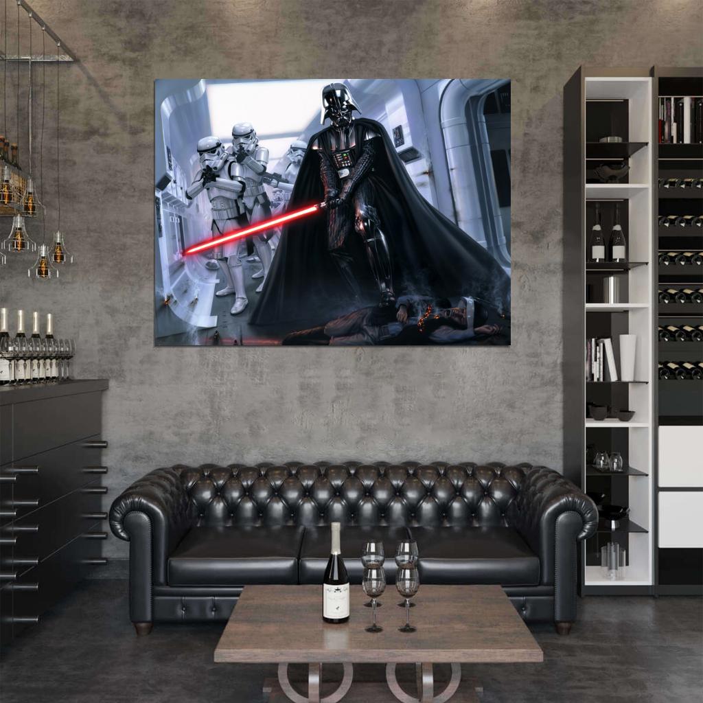 Darth Vader Stormtroopers Lightsaber Sith Lord Star Wars Episode IV A New Hope Movie Awesome Art Wall Art Print Poster