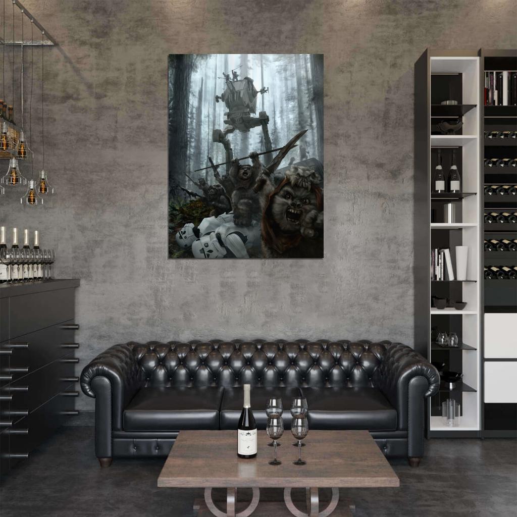 Battle of Endor AT-ST Walker Stormtroopers Ewoks Star Wars Movie Awesome Painting Art Wall Art Print Poster