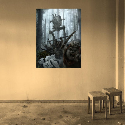 Battle of Endor AT-ST Walker Stormtroopers Ewoks Star Wars Movie Awesome Painting Art Wall Art Print Poster