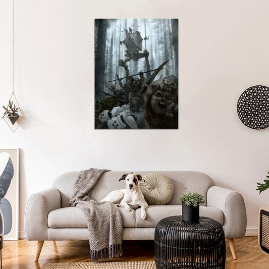 Battle of Endor AT-ST Walker Stormtroopers Ewoks Star Wars Movie Awesome Painting Art Wall Art Print Poster