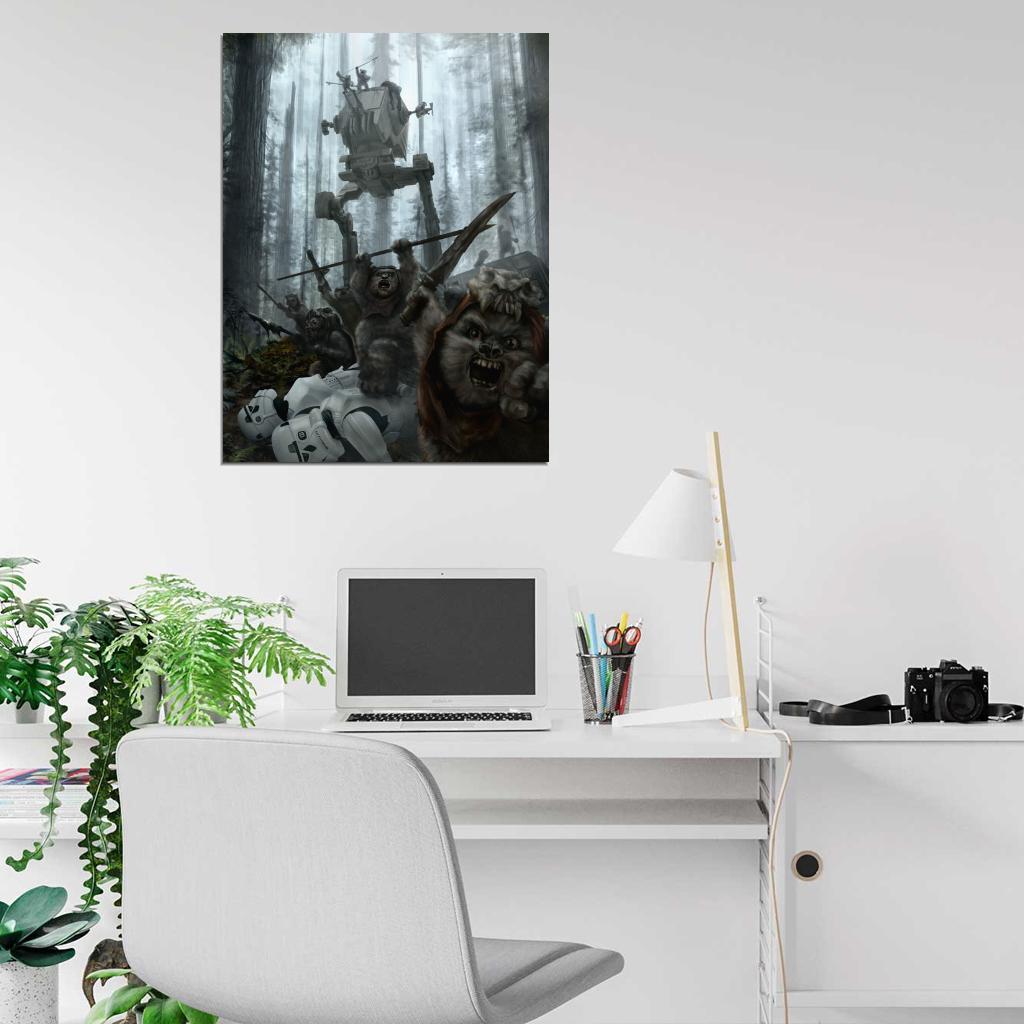 Battle of Endor AT-ST Walker Stormtroopers Ewoks Star Wars Movie Awesome Painting Art Wall Art Print Poster