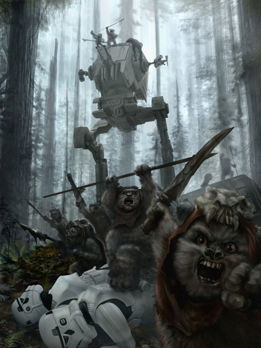 Battle of Endor AT-ST Walker Stormtroopers Ewoks Star Wars Movie Awesome Painting Art Wall Art Print Poster
