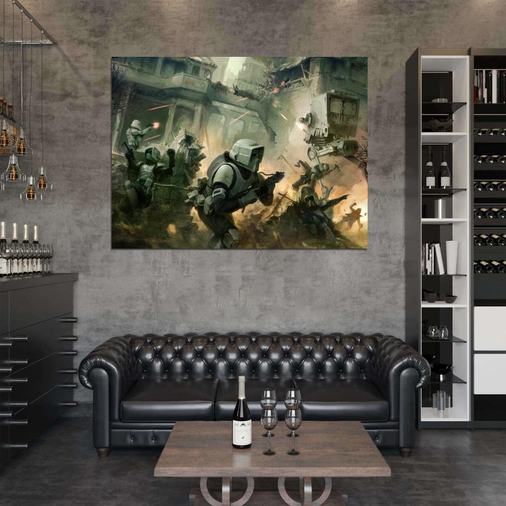 Scout Troopers AT-ST Walker Stormtroopers Battle Star Wars Movie Awesome Painting Art Wall Art Print Poster
