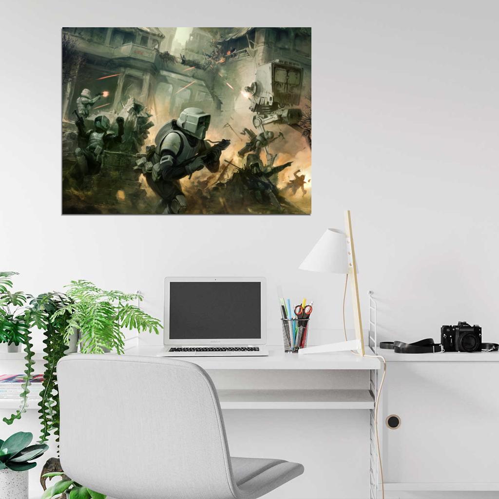 Scout Troopers AT-ST Walker Stormtroopers Battle Star Wars Movie Awesome Painting Art Wall Art Print Poster