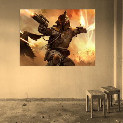 Boba Fett Mandalorian Warrior Bounty Hunter Fight Star Wars Movie Awesome Painting Art Wall Art Print Poster