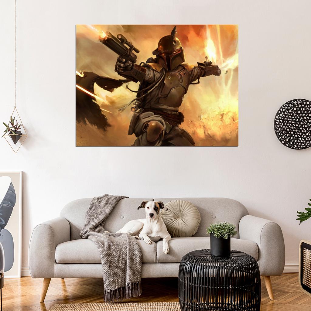 Boba Fett Mandalorian Warrior Bounty Hunter Fight Star Wars Movie Awesome Painting Art Wall Art Print Poster