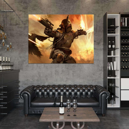 Boba Fett Mandalorian Warrior Bounty Hunter Fight Star Wars Movie Awesome Painting Art Wall Art Print Poster