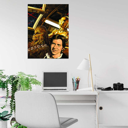 Millennium Falcon Chewbacca Han Solo C-3PO Chewie Star Wars Movie Awesome Painting Art Wall Art Print Poster