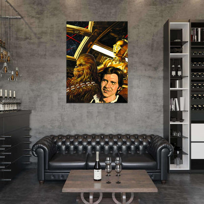 Millennium Falcon Chewbacca Han Solo C-3PO Chewie Star Wars Movie Awesome Painting Art Wall Art Print Poster