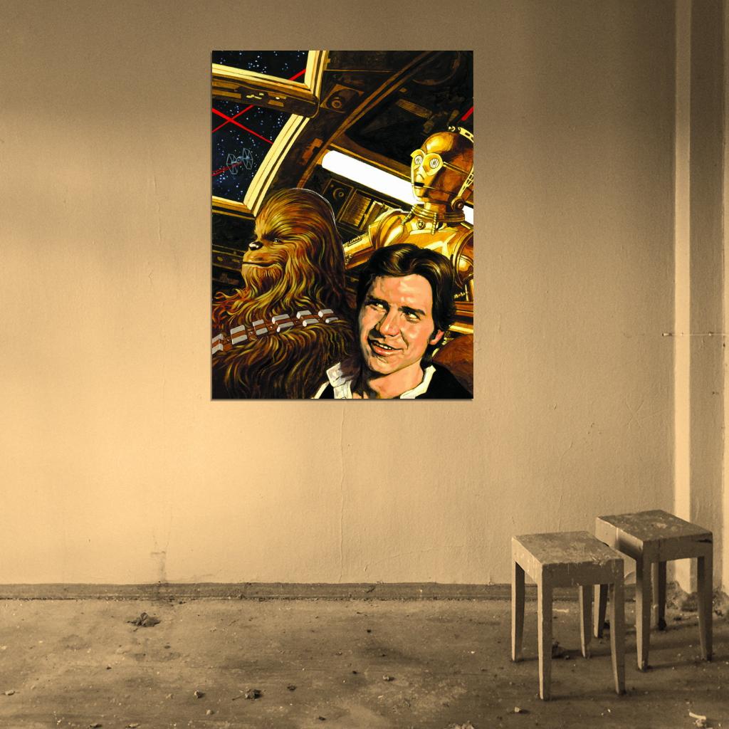 Millennium Falcon Chewbacca Han Solo C-3PO Chewie Star Wars Movie Awesome Painting Art Wall Art Print Poster
