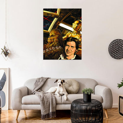 Millennium Falcon Chewbacca Han Solo C-3PO Chewie Star Wars Movie Awesome Painting Art Wall Art Print Poster