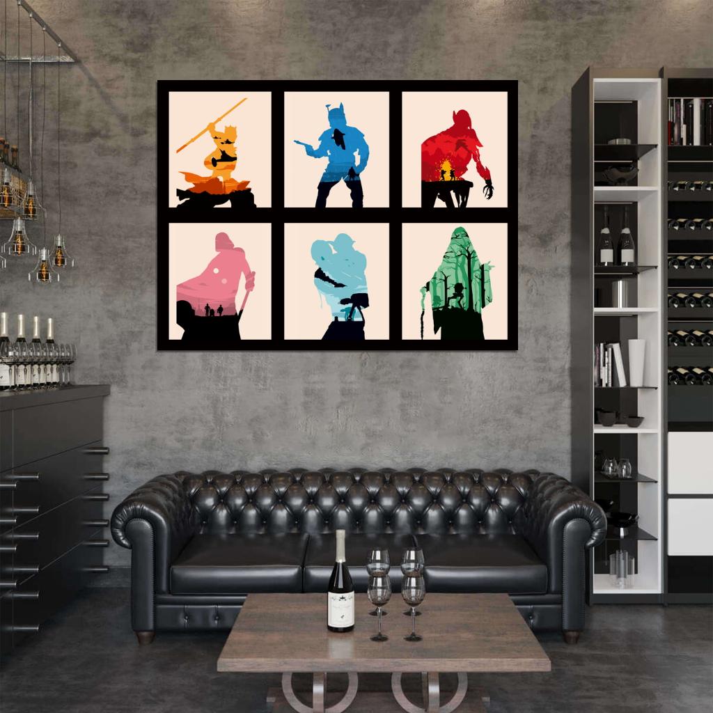 Star Wars 6 Movies Original Sequel Trilogy Characters Cool Awesome Painting Art Wall Art Print Poster