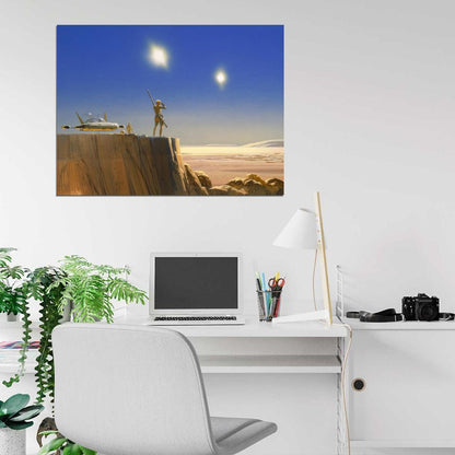 Tatooine Desert Landscape Star Wars Movie Awesome Painting Art Wall Art Print Poster