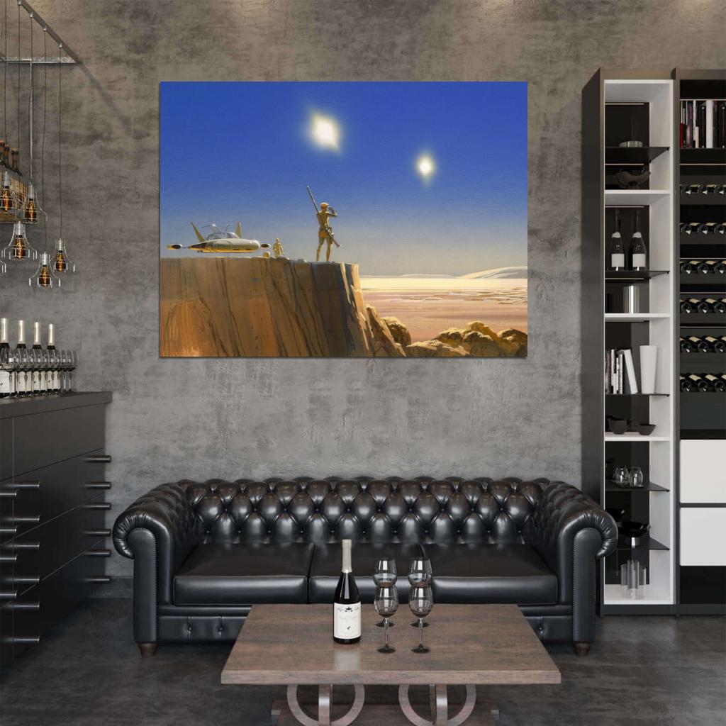 Tatooine Desert Landscape Star Wars Movie Awesome Painting Art Wall Art Print Poster