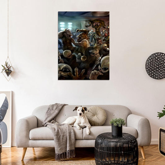 Mos Eisley Cantina Aliens Fight Band Tatooine Star Wars Movie Awesome Painting Art Wall Art Print Poster