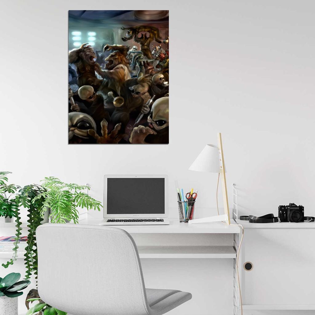 Mos Eisley Cantina Aliens Fight Band Tatooine Star Wars Movie Awesome Painting Art Wall Art Print Poster