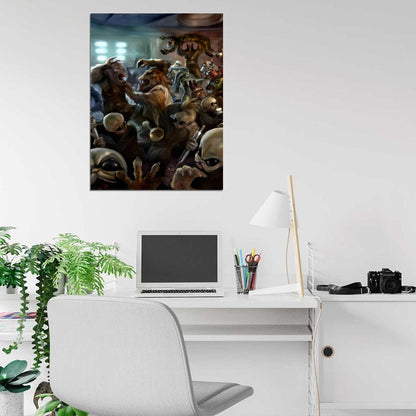 Mos Eisley Cantina Aliens Fight Band Tatooine Star Wars Movie Awesome Painting Art Wall Art Print Poster
