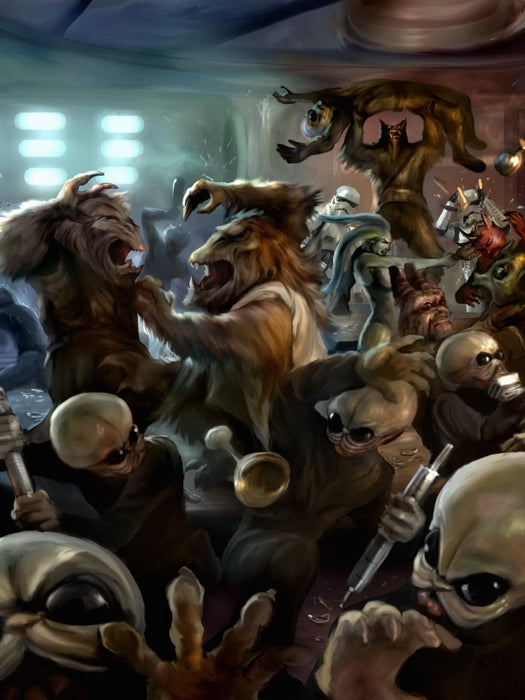 Mos Eisley Cantina Aliens Fight Band Tatooine Star Wars Movie Awesome Painting Art Wall Art Print Poster