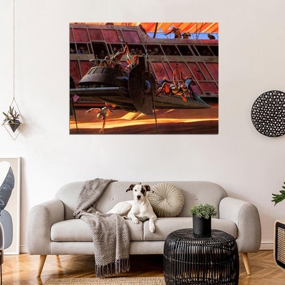 Bantha-II Cargo Desert Sand Skiff Fight Luxury Sail Barge Retro Vintage Concept Artwork Star Wars Movie Awesome Painting Art Wall Art Print Poster