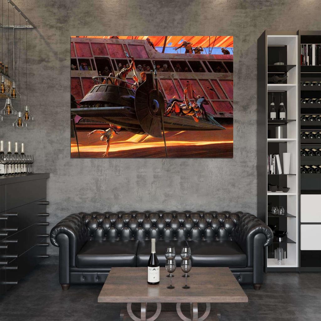 Bantha-II Cargo Desert Sand Skiff Fight Luxury Sail Barge Retro Vintage Concept Artwork Star Wars Movie Awesome Painting Art Wall Art Print Poster