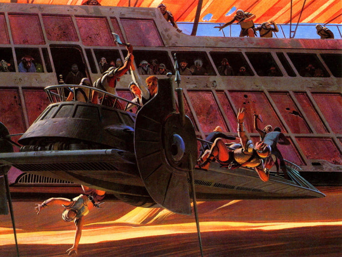 Bantha-II Cargo Desert Sand Skiff Fight Luxury Sail Barge Retro Vintage Concept Artwork Star Wars Movie Awesome Painting Art Wall Art Print Poster