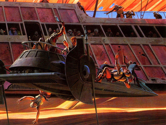 Bantha-II Cargo Desert Sand Skiff Fight Luxury Sail Barge Retro Vintage Concept Artwork Star Wars Movie Awesome Painting Art Wall Art Print Poster