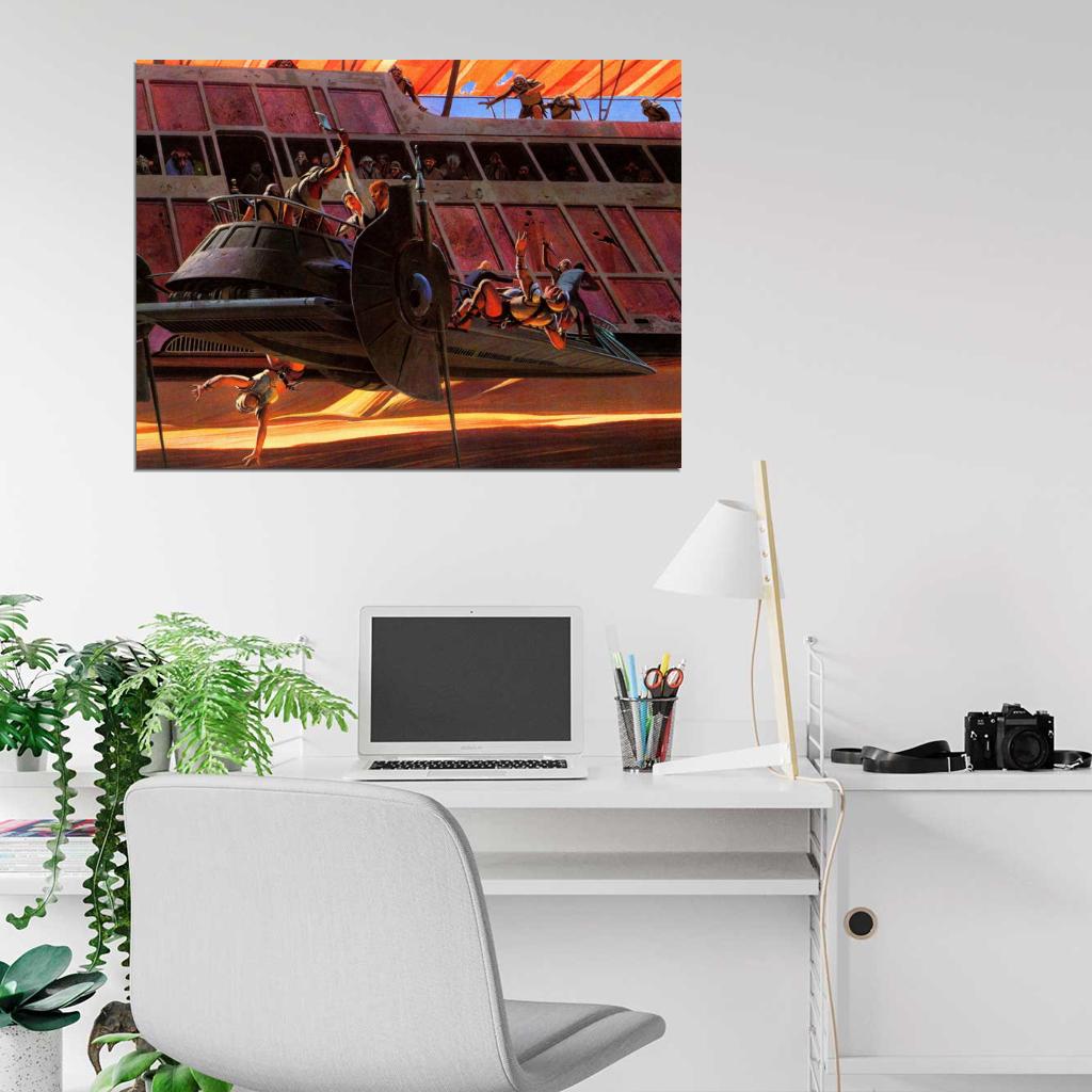 Bantha-II Cargo Desert Sand Skiff Fight Luxury Sail Barge Retro Vintage Concept Artwork Star Wars Movie Awesome Painting Art Wall Art Print Poster