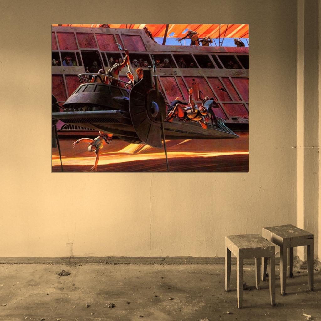 Bantha-II Cargo Desert Sand Skiff Fight Luxury Sail Barge Retro Vintage Concept Artwork Star Wars Movie Awesome Painting Art Wall Art Print Poster
