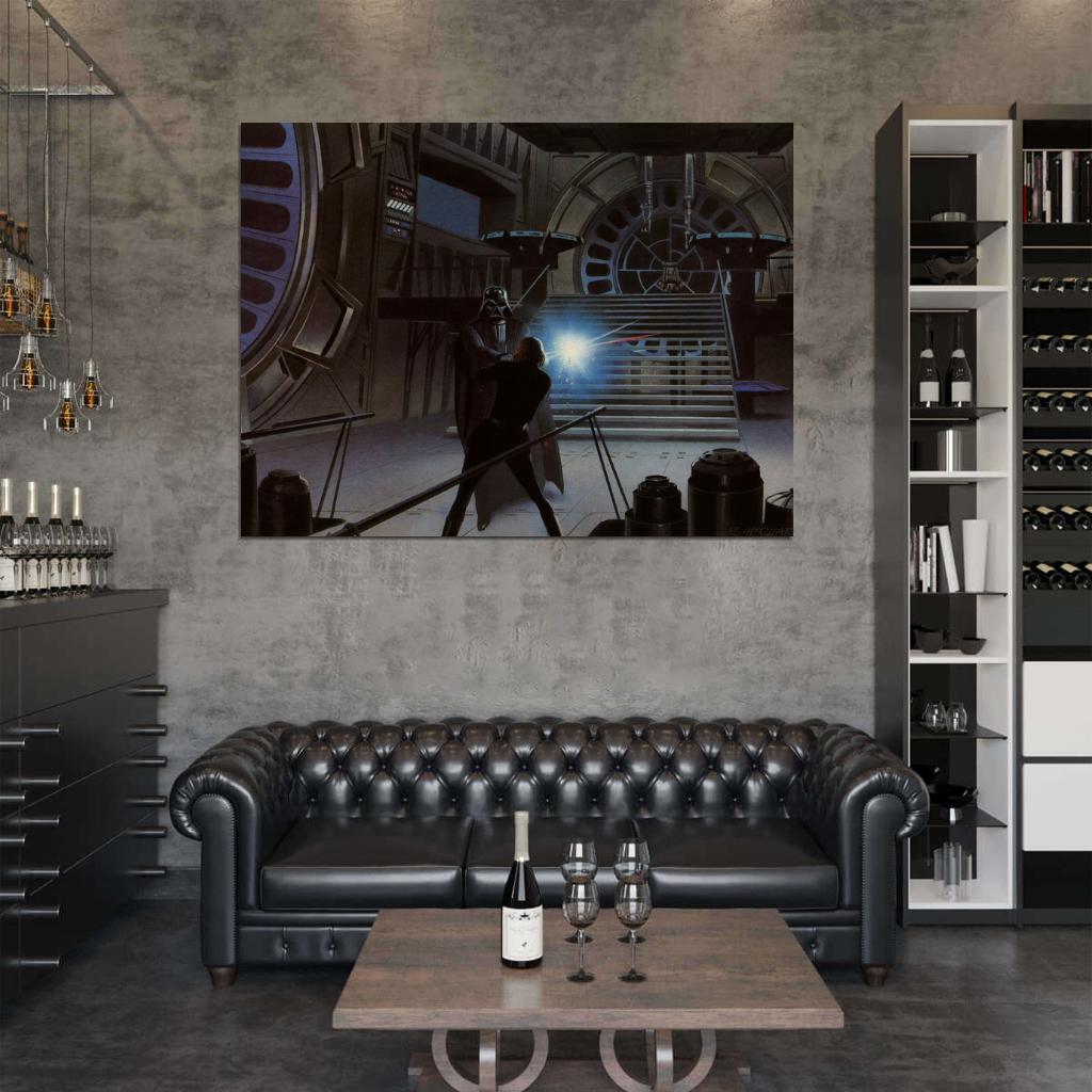 Darth Vader vs Luke Skywalker Fight Retro Vintage Concept Artwork Star Wars Movie Awesome Painting Art Wall Art Print Poster