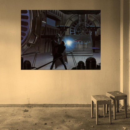 Darth Vader vs Luke Skywalker Fight Retro Vintage Concept Artwork Star Wars Movie Awesome Painting Art Wall Art Print Poster