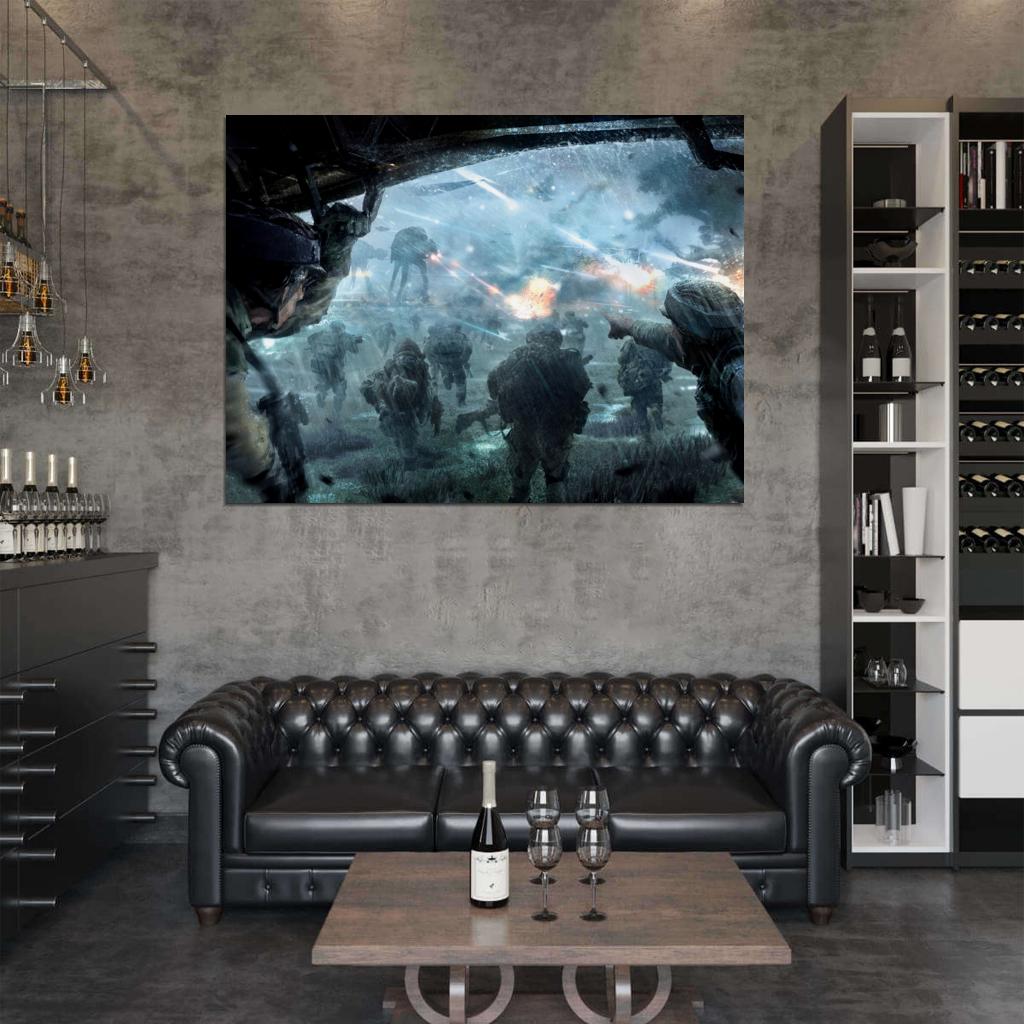 Rebel Alliance Troopers Soldiers Epic Battle AT-AT Star Wars Movie Awesome Painting Art Wall Art Print Poster